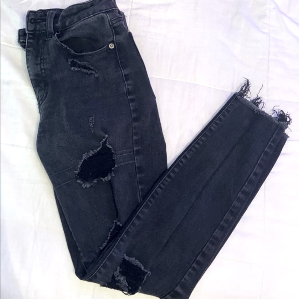 aero high rise black ripped jeans